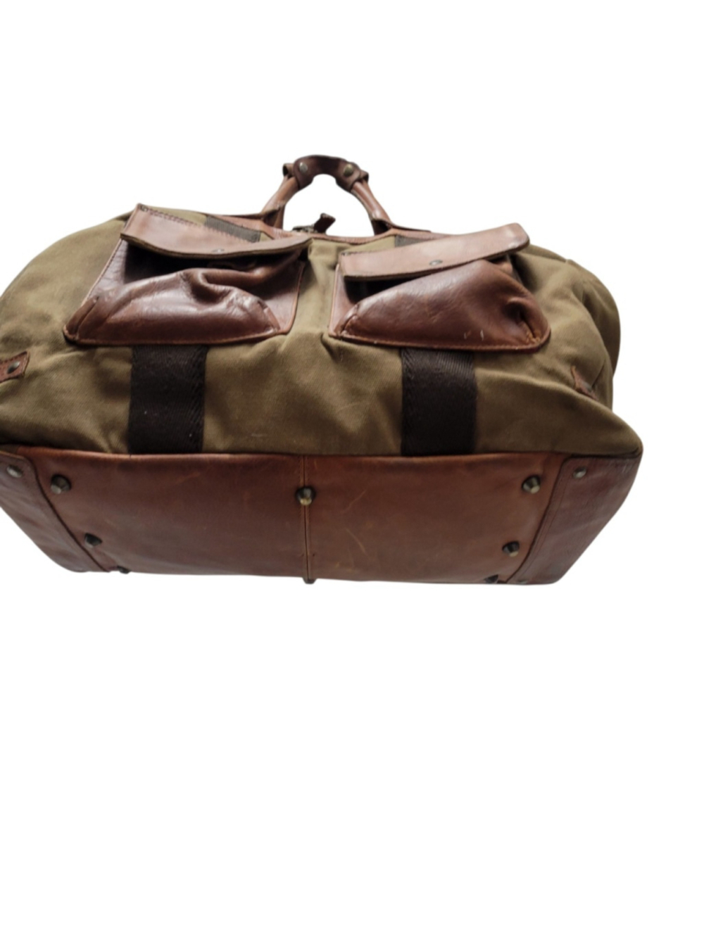 WILL Leather Goods Travel Duffle Bag Weekend Carry-On Brown Canvas/Leather Trim - Picture 6 of 10